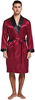 TONY AND CANDICE Men's Satin Robe Lightweight Long Sleeve Silk Kimono Bathrobe with Shorts Set Sleepwear