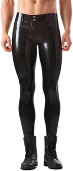 IOKUKI Latex Rubber Leggings with Zipper for Men,Handmade Low Waist Latex Pants with Waistband Hole