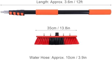 Long Solar Panel Cleaning Brush Kit, 12ft Extendable Window Cleaner Tool with Telescoping Pole, Soap Dispenser, Water Fed for Drain Roof RV Gutter Boat Solar Panel Deck