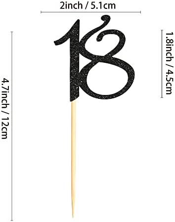 Sumerk 24PCS 18 Cupcake toppers Black Glitter 18th Birthday Cupcake Picks Anniversary Party Decorations