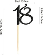 Sumerk 24PCS 18 Cupcake toppers Black Glitter 18th Birthday Cupcake Picks Anniversary Party Decorations