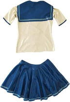 Sexy Female Latex Costume Blouse and Skirt Rubber Student Suit Tie Bow Cosplay