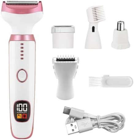 Electric Razors for Women, Bikini Trimmer for Women 5 in 1 Body Shaver for Nose Hair Face Eyebrow Arms Legs Armpit Underarm Pubic Area, Replaceable Lady Facial Razor Painless USB Charge Female Gift