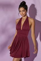 Heysolo Women's Halter Deep V Neck Mini Dress Summer Backless Sleeveless Sexy Party Club Cocktail Dresses