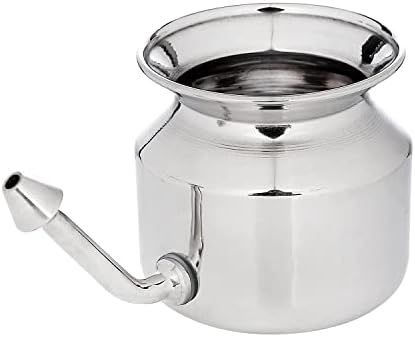 HealthGoodsIn Ultra Durable High Grade Stainless Steel Neti Pot for Nasal Irrigation + Neti Salt + 1 Cleaning Brush for Spout