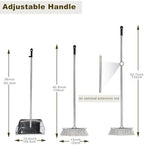 Metal Dustpan with Broom Set, Long Handle Stainless Steel Dustpan,Heavy Duty Standing Dust Pan with Teeth, Indoor Outdoor Up for Home Kitchen Lobby Room Office