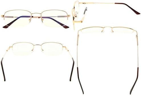 Eyekepper Blue Light Blocking Reading Glasses Bendable Titanium Memory Readers Half-Rim Computer Glasses, Light Amber Tinted Lenses (Gold,+1.50)