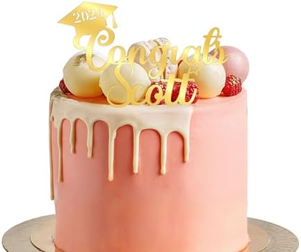 Personalized Graduation Cake Topper Gifts Class of 2024 Cake Toppers with Any Name & Year Custom Mirrored Acrylic Congrats Gift Cake Decorations for High School University Celebration Party(Gold)
