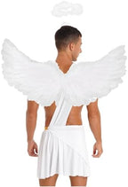 Jugaoge Men's Sexy Angel Costume Ruffle Skirt with Angel Wings and Hairband Adult Archangel Costume