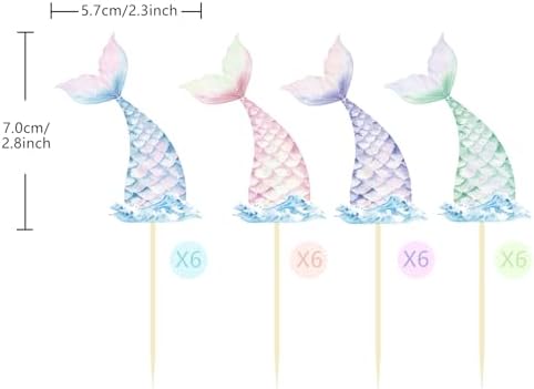 24 Pieces Mermaid Tail Cupcake Toppers Under the Sea Cake Decorations Picks for Mermaid theme Birthday Party Decoration Baby Shower Supplies (Mermaid Tail)