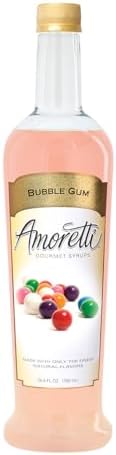 Amoretti - Bubble Gum Gourmet Syrup 750 ml, Flavor Coffees, Teas, Cocktails, & other Beverages, and Drizzle on Desserts, Gluten Free, GMO/GEO Free, Preservative Free, 94 Servings Per Bottle