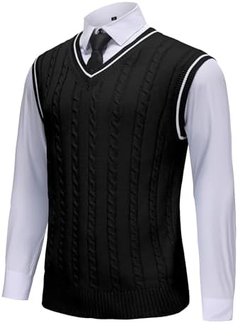 Sweater Vest Men - Men's V Neck Cotton Vest，Pullover Cable Knit Vest for Men Fit Business Casual for Fall Winter Layering