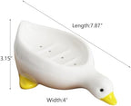 Cute Duck Ceramic Soap Dish with Drainage, Self-Draining, Non-Slip & Easy - Clean, Ceramic Soap Holder for Bathroom Kitchen, Ideal for Soap Sponge, Trinkets, Bathroom Decor Gift