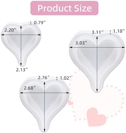 BIGEBO 3D Heart Resin Mold, 6 Pcs Deep Diamond Heart Shape Silicone Mold for Epoxy Resin Candles Soap