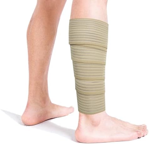 Elastic Calf Compression Bandage Sleeve Wrap for Calf Pain Relief Lower Leg Compression Support Shin Splint Guard Adjustable Plus Size Black Large (Beige)