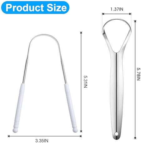 3 Pack Metal Tongue Scraper, Stainless Steel Tongue Cleaning Tool, Reusable Manual Design for Daily Oral Care, Portable Tongue Cleaner Set, White