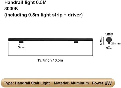 LED Handrail Aluminum Handrail Lights Illuminated Round Rail Wall Lamp Cable Railing System for Deck Stair Indoor Outdoor(White-Right,19.7"/0.5m)