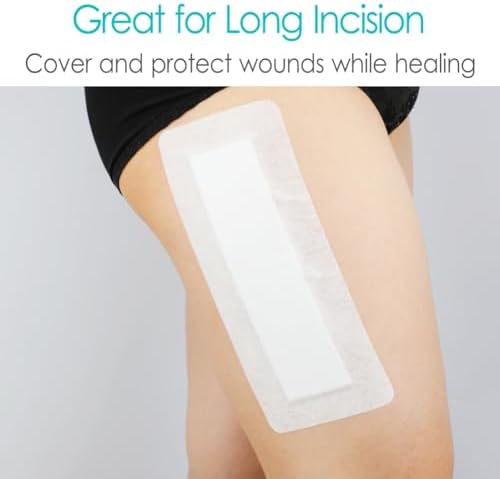 Extra Long Adhesive Island Dressing 10 Pcs, 4"x14" Knee Replacement Surgery Gauze Bandages Wound Breathable Bordered Hip Surgery Back Incision Post Surgical Recovery Individually Wrapped
