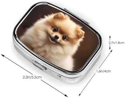 Cute Pomeranian Dog Pill Box 2 Compartment Medicine Pill Organizer Square Pill Case for Purse & Pocket Travel Pillbox Portable Metal Medicine Vitamin Fish Oil Organizer Unique Gift