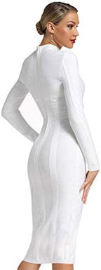 UONBOX Women's Sexy Cut Out Long Sleeves Midi Bodycon Party Bandage Dress
