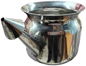The Yogis 304 Grade Stainless Steel Ayurvedic Jal Neti Pot for Sinus Congestion and Nasal Cleansing Steel Jal Neti Pot for Nasal Wash | Size: 500mL | With - 1 Rubber Neti and 1 Eye Wash Cup