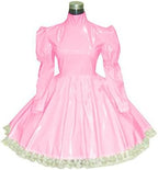 Plus Size Bridesmaid Dress Long Sleeve Maid Dress Cute Cosplay Costumes Vinyl Dresses Candy Color Lace 7XL Women Dresses,Light Pink,XXXL