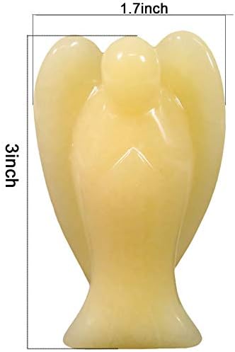 Amogeeli 3" Yellow Jade Carved Healing Crystal Guardian Angel Pocket Stone Figurine for Home Decor
