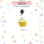 24pcs Lightning Cupcake Toppers, Lightning Bolt Cupcake Toppers, Black Glitter Weather Cake Decoration for Baby Shower, Lightning Weather Themed Birthday Party Supplies