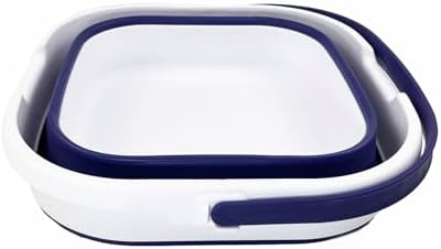 SAMMART 9.5L (2.5 Gallon) Collapsible Rectangular Handy Basket/Bucket (White/Navy Blue)