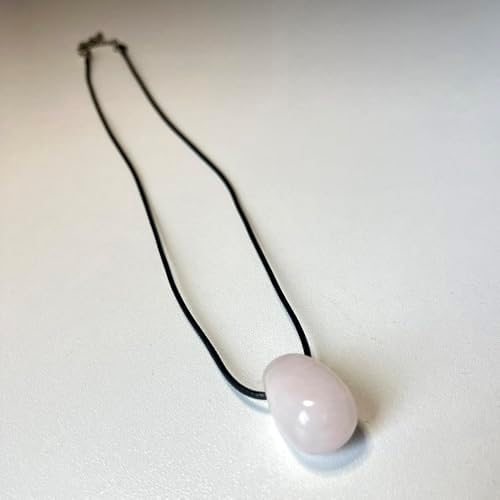 VIE Tumbled Pendant, Black Cord, Rose Quartz