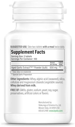 Kyolic Aged Garlic Extract Formula 100, Cardiovascular Health*, 200 Tablets.