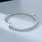 925 Sterling Silver Handmade Strand Chain Bracelet 4mm Bead Ball Stretch Bracelets for Women Silver Jewelry Gift