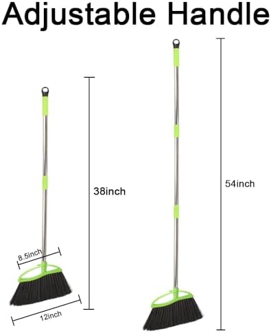 Soft Bristles Green Angle Broom with Long Handle Indoor Sweeping Broom for Home Kitchen Hardwood Floor Cleaning