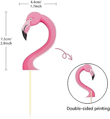 24Pcs Flamingo Cupcake Toppers, Tropical Aloha Cake Decorations for Luau Hawaiian Theme Baby Shower Birthday Party Supplies