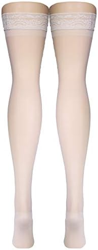 Truform Sheer Compression Stockings, 15-20 mmHg, Women's Thigh High Length, 20 Denier, Ivory, Large