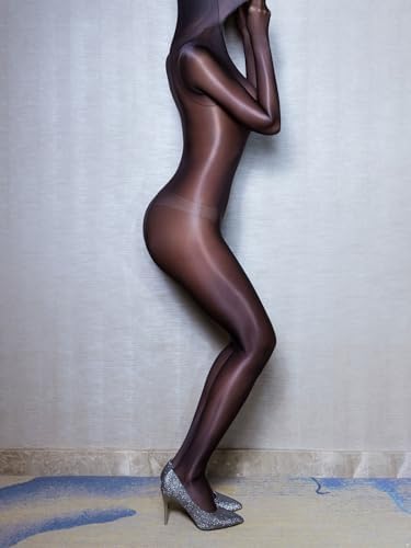 Women's Oil Shiny Crotchless Bodystocking Bodysuits Nylon Sheer Stretchy Jumpsuits Shapewear