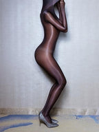 Women's Oil Shiny Crotchless Bodystocking Bodysuits Nylon Sheer Stretchy Jumpsuits Shapewear