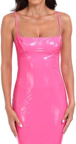 HDE Women's Latex Midi Bodycon Dress Vinyl Faux Leather Sexy Balconette Dresses