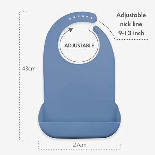 Adult Bibs for Elderly(2 Pack), Eating Adjustable Bib with Food Catcher Pocket, Comfortable and Easy to Clean Silicone Bibs with Easy to Use Button Closure