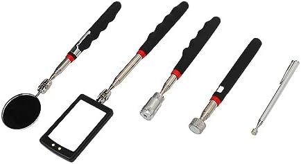 Acouto Telescopic Magnetic Grabber Tool Set with LED & Round Inspection Mirrors, 15lb 8lb .5lb Rods for Vehicle Repair & Maintenance