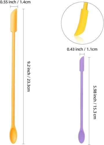 Mini Spatula Silicone Spatula Set - 2pcs Small Makeup Scrapers for Cosmetics, Reusable Beauty Tiny Tools, Thin Jar Scraper, Get the Last of the Makeup Out of the Bottle(Yellow and Purple)