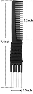 Leinuosen 3 Pack Carbon Lift Teasing Combs with Metal Prong, Hair Pick Comb for Women Hair Styling(Black)