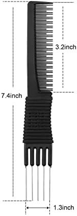 Leinuosen 3 Pack Carbon Lift Teasing Combs with Metal Prong, Hair Pick Comb for Women Hair Styling(Black)