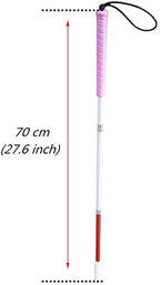70cm White Cane, Aluminum Folding Cane for The Blind,Folds Down 3 Sections, with 2 Tips (Pink Handle)