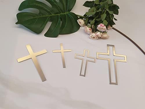 RUIXUAN 16pcs of Acrylic Cross Cake Topper, Cross Cake Charm for Baptism, Christening, Holy Communion Cake (4'', Silver Mirror)