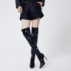 Elisabet Tang Thigh High Boots Over the Knee Boots for Women,Sexy 4.3 inch Stilettos High Heels Boots Stretch Suede Long Pointed Toe Shoes