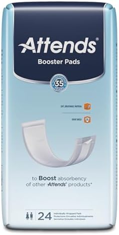 Attends Booster Pads for Adult Incontinence designed to boost absorbency of other Attends products, Unisex, one size, 3.5"x11", 24 Count (Pack of 8)