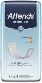 Attends Booster Pads for Adult Incontinence designed to boost absorbency of other Attends products, Unisex, one size, 3.5"x11", 24 Count (Pack of 8)
