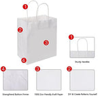 Oikss 100 Pack 8x4.75x10 Inch Medium White Kraft Paper Bags with Handles Bulk for Birthday Wedding Party Favors Grocery Retail Shopping Business Takeout Goody Craft Gift Bags Sacks, (100pcs Count)
