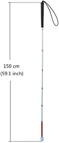 Aluminum Mobility Folding White Cane for Vision Impaired and Blind People (Folds Down 7 Sections) (Black Handle, 150cm (59.1 inch))